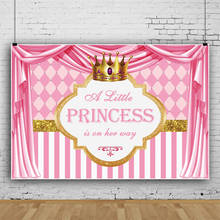 Fondo de princesa pequeña para recién nacido, fondo con patrón de cuadrícula de corona dorada, telón rosa, cartel de mesa de pastel de cumpleaños para niña 2024 - compra barato