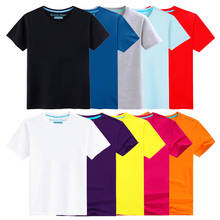 2020 de algodón de verano de los niños camiseta de Color liso para niños niñas niños Tops de manga corta bebé niño niños ropa de niñas para 3-15Yrs 2024 - compra barato