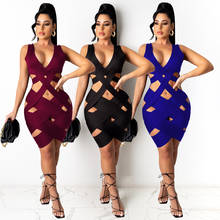 Adogirl Bandage Women Mini Dress Sheer Sexy V Neck Hollow Out Dresses Solid Sleeveless Bodycon Pencil Night Club Party Vestidos 2024 - buy cheap