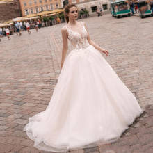 V-Neck Lace Appliques A-Line Straps See Through Back Tulle Wedding Dress 2021 Vestido De Noiva Bridal Gowns 2024 - buy cheap