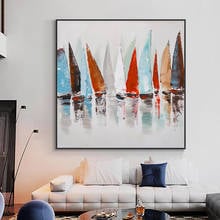 100% Hand Painted Oil Painting On Canvas Abstract Colorful Sailing Boat On The Sea Painting Modern Wall Art For Home Decoration 2024 - buy cheap