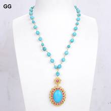GuaiGuai-collar de cadena para mujer, joya con colgante de 19 ", azul turquesa, rojo turquesa, óvalo, Cz 2024 - compra barato