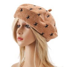 Printed Five Stars Beret Hat Women british style Painter hat Wool Hat Vintage Female Fashion Cap Pumpkin hat 2024 - buy cheap
