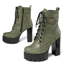 LAIGZEM Women Boots Side Zip Chunky High Heels Mortocycle Waterproof Platform Booties Winter Shoes Woman Big Size 33 40 41 42 43 2024 - buy cheap