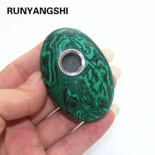 Runyangshi Higth Quality Green Malachite Raw Stone Handlebars Crystal Stone Smoking Pipes 2024 - buy cheap