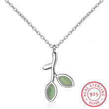 Colares femininos de prata esterlina scn302, colares com pingente verde de árvores com folhas e esmalte, prata esterlina, 925 2024 - compre barato