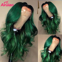 Темно-зеленые волнистые человеческие волосы с эффектом омбре, бразильский парик на шнуровке спереди для женщин, бесклеевые цветные HD кружева, глубокая часть, прозрачный парик Remy 2024 - купить недорого