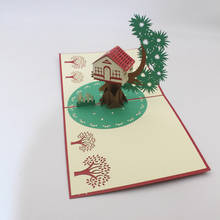 Tarjetas de Felicitación de dibujos animados 3D hechas a mano, casa del árbol, invitación de papel familiar, postal, regalo de negocios, suministro para el día de la madre del padre 2024 - compra barato