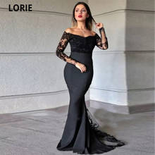 LORIE Black Evening Gowns Mermaid for Women Off Shoulder Full Sleeve Lace Appliques Prom Party Dresses Celebrity Dresses Vintage 2024 - buy cheap