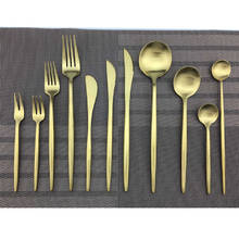 Matte European 304 Stainless Steel Matte Pure Gold Set Dinnerware Set Food Dinner Knife Scoop Fork Sets Western Cutlery Sets 2024 - buy cheap