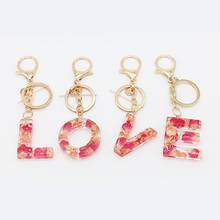 Pink Letter Pendant Keychains Resin Petal Acrylic Key Chain Glitter Keyring Holder Charm Bag Hanging Pendant 26 Letters DIY Name 2024 - buy cheap