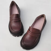 Zapatos vulcanizados de plataforma para mujer, mocasines femeninos sin cordones de piel auténtica, 2011 2024 - compra barato