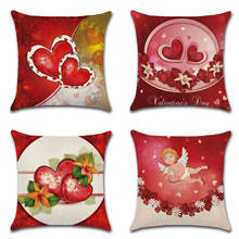 Fundas de almohada para decoración del hogar, cubierta de cojín con estampado de corazón rojo, Feliz Día de San Valentín, boda 2024 - compra barato