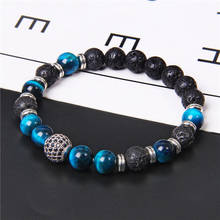 Natural Blue Tiger Eye Beads Bracelet Fashion Micro Pave Zircon Ball Black Lava Volcanic Beaded Charm Bracelet for Women Men 2024 - buy cheap