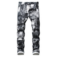 Pantalones vaqueros ajustados para hombre, jeans blancos con estampado negro, moda gris ahumado, elásticos 2024 - compra barato