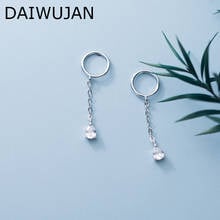 DAIWUJAN Korean 925 Sterling Silver Round Water Drop Crystal Pendant Earrings INS Chain Tassel Earring For Women Wedding Jewelry 2024 - buy cheap