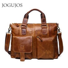 JOGUJOS Genuine Leather Crazy Horse Man Briefcase Luxury Designer Men's Briefcases Business Shoulder Messenger Bag Travel Bag 2024 - buy cheap