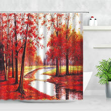 Cortinas de ducha de arce bosque, juego de cortina de decoración de baño impermeable, arte moderno, hoja roja, hojas caídas, agua corriente, pintura al óleo 2024 - compra barato