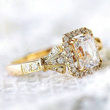 Anel de noivado feminino, luxuoso, pedra de cristal branca, cor dourada, clássico, para mulheres, dainty, quadrado, de zircônia 2024 - compre barato