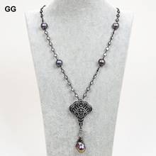 GuaiGuai-collar de cadena de cristal de circonia cúbica, colgante de Perla Barroca de 27 ", Perla Natural negra Keshi, Gunmetal 2024 - compra barato
