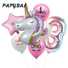 7Pcs/lot Rainbow Unicorn Party Balloons Unicorn Birthday Decoration Number Balloon Kids Birthday Party Baby Shower Decor Globos 2024 - buy cheap