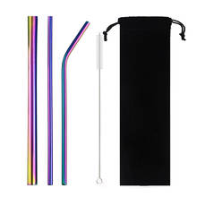 5Pcs Reusable Straws Set Metal Drinking Straws Stainless Steel With Cleaner Brush For Mugs Drink Smoothies Juice Bubble Tea 20oz 2024 - buy cheap