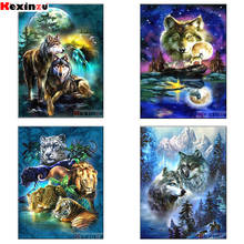 Kexinzu pintura completa 5d quadrada/redonda, diamante, lua lobo leão, bordado, artesanal, mosaico, presente, y0364 2024 - compre barato