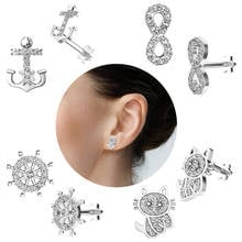 Cat Shape Tragus Piercing Earrings Cubic Zircon Steel Cartilage Helix Studs Flat Star Base For Labret Lip Piercing Body Jewelry 2024 - buy cheap