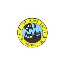 Desenhos animados animal sociedade broches animado redondo preto gatos esmalte pinos saco camisa lapela crachá bonito jóias presente para amigos crianças 2024 - compre barato