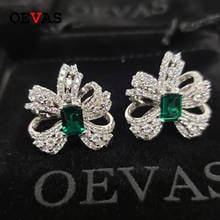 OEVAS Solid 925 Sterling Silver Real 1 Carat Lab Grown Emerald Gemstone Stud Earrings Sparkling Full High Carbon Diamond Jewelry 2024 - buy cheap