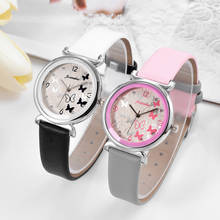 Часы женские кварцевые с кожаным ремешком, с бабочкой 2024 - купить недорого