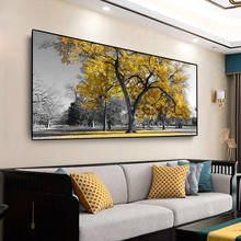 Pintura al óleo sobre lienzo de árbol grande para decoración de pared de sala de estar, carteles e impresiones de paisaje amarillo artístico, imágenes decorativas 2024 - compra barato