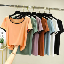 Summer Female T-Shirt Square Neck Short Sleeve Simple Basic T-Shirt Modal Cotton Crop Top Multicolor T-Shirt L XL XXL 2024 - buy cheap