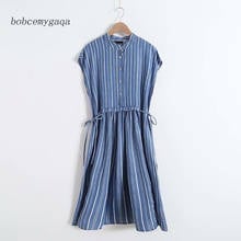 sleeveless striped denim shirt dress women tied waist Jeans long dresses women blue casual summer long dress vestidos mujer 2024 - buy cheap