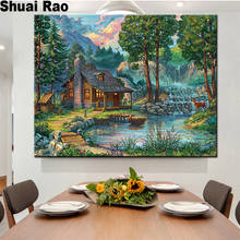 5d diy New diamond paintings full drill village lake, deer, forest Diamond Embroidery full round Diamond Mosaic natural scenery, 2024 - buy cheap