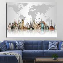 Mapa de atracción turístico mundial, pintura en lienzo, carteles de edificios famosos e impresiones, imagen artística de pared para decoración del hogar de la sala de estar 2024 - compra barato