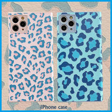 Moda azul leopardo imprimir quadrado escudo para iphone 11 12promax 7 7p 8plus x xs xr xsmax antiderrapante macio capa traseira 2024 - compre barato