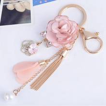 Fashion Rose Flowers Pendants Keychain Crystal Key Chain Pearl Chain Tassel Key Ring Women Bag Car Jewelry Gifts 2024 - buy cheap