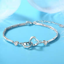 Kofsac pulseira romântica prata esterlina 925, bracelete feminino com zircônia, amor duplo, elegante, presente de dia dos namorados 2024 - compre barato