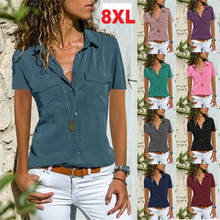 S-8xl-Blusa holgada informal con manga corta para verano, camisa con botones para mujer, talla grande, 2019 2024 - compra barato