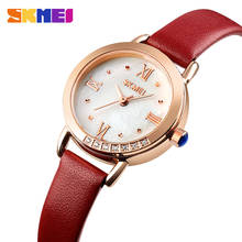 Skmei relógio de pulso feminino de luxo, relógio leve elegante com pulseira de couro de quartzo para mulheres 1769 2024 - compre barato