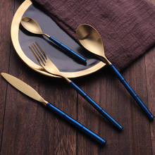 Hot Sale Blue Gold Cutlery Set Fork Spoon Knife Set Tableware Silverware Set 18/10 Stainless Steel Kitchen Cutlery Drop Shipping 2024 - buy cheap