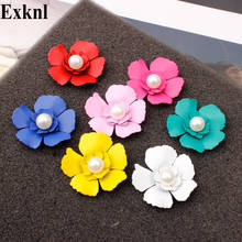 Exknl Wedding Stud Earrings  Women Small Korean Style Simulated Pearl Flower Stud Earrings Fashion Women Jewelry Earrings 2019 2024 - buy cheap