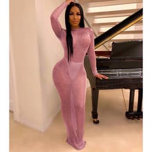 Women Autumn Sexy Long Sleeve Mesh See Through Maxi Dress Ladies Slim Bodycon Clubwear Evening Party Dresses 2024 - buy cheap