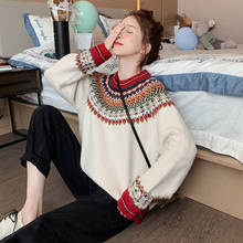 Outono versão coreana pulôver camisola de malha manga longa em torno do pescoço de natal camisola feminina plus size moda suéteres 2024 - compre barato