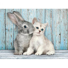 Алмазная живопись 5D «Кот и кролик», картина с полными квадратными/круглыми стразами, Стразы 3D, вышивка крестиком, домашний декор, подарок 2024 - купить недорого
