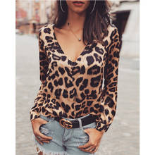 Meihuida, осенние женские сексуальные леопардовые блузки с длинным рукавом и глубоким v-образным вырезом, элегантные офисные женские блузки 2024 - купить недорого