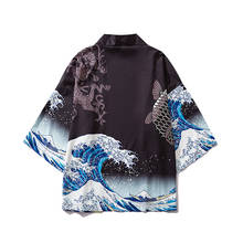 Camisa masculina de manga três quartos, estilo japonês, estilo kimono tradicional, estampado, para o ar livre, novo, 2020 2024 - compre barato