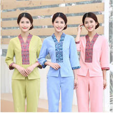 Lab Set Jacket+Pants Hotel Waiter Aviation Uniform Women Short Sleeve Medical Uniform Lady Beauty Salon SPA Fashion Work Uniform 2024 - buy cheap