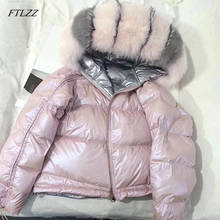 FTLZZ Artificial Fur  Down Coat Winter Jacket Women Loose Natural Fox Fur Collar White Duck Down Jacket Thick Warm Short Parka 2024 - buy cheap